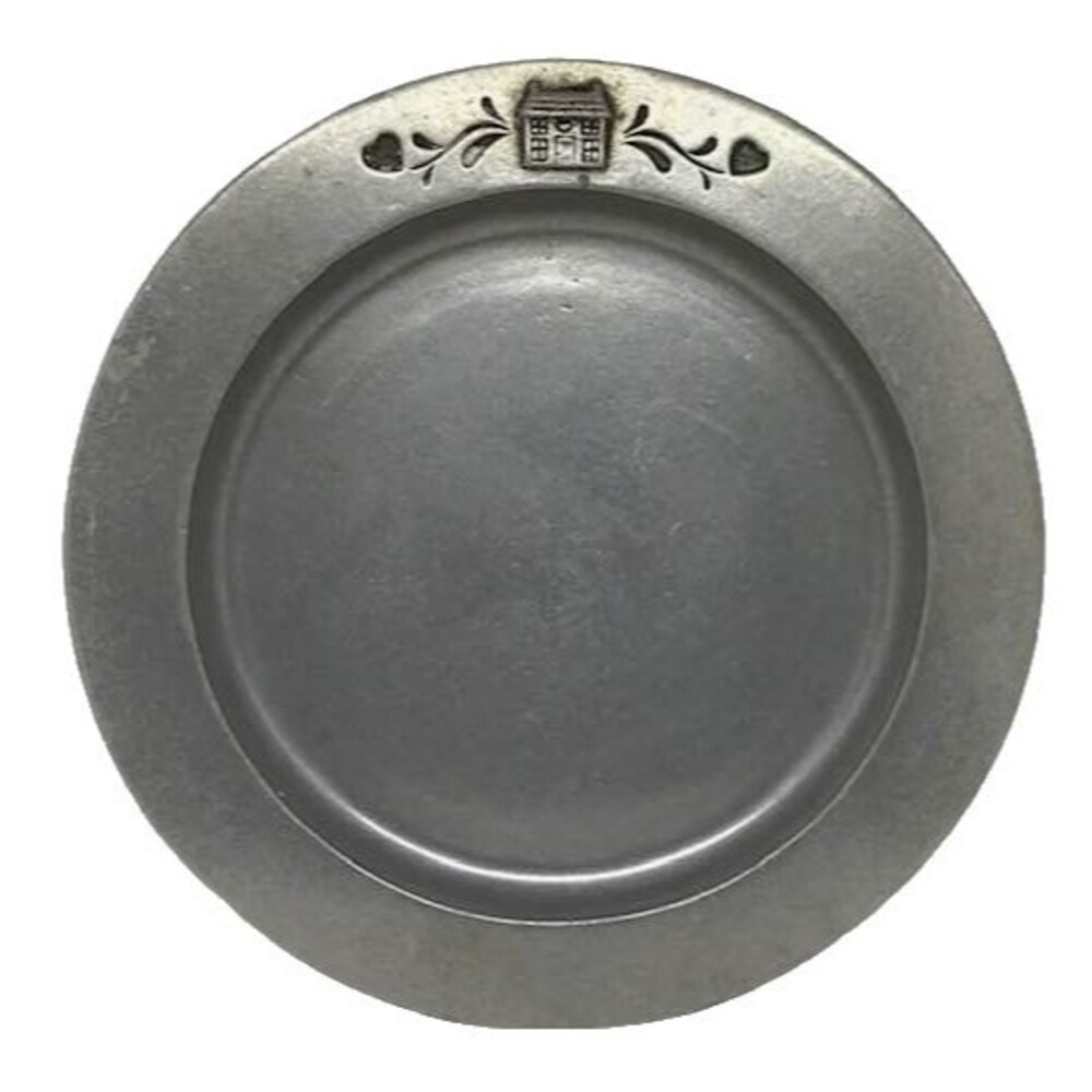 Carson Pewter Serving Platter Dish Plate Country House Heart Round 12" Alloy Vtg